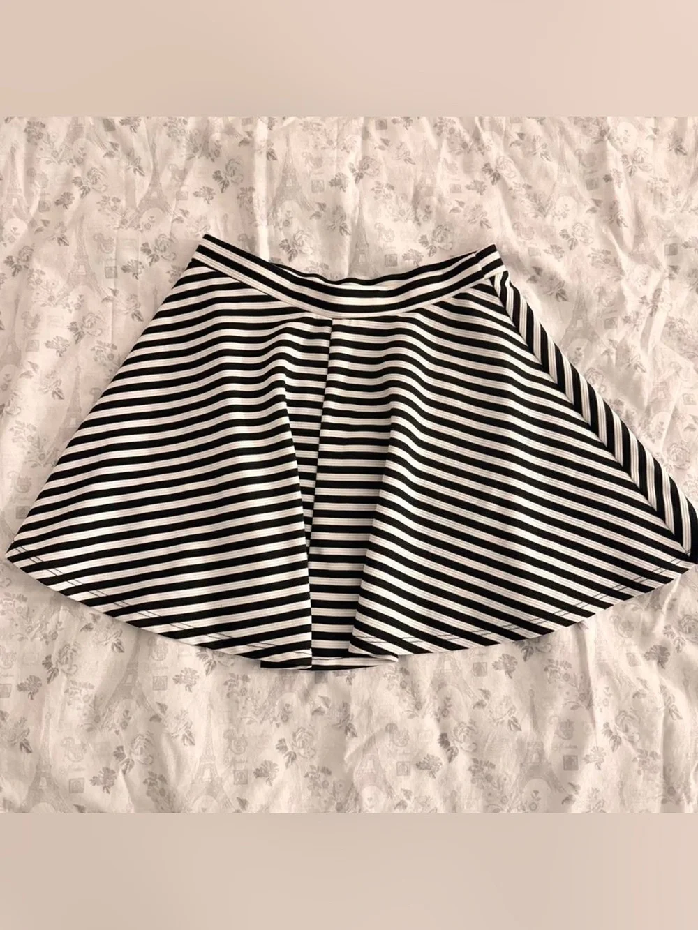 Striped Black and White Flared Skirt